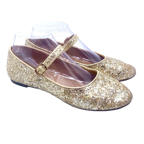 J. Crew Factory Girls Gold Glittery Ballet Mary Jane Flats Shoes Size 5 BS620 - Picture 1 of 12